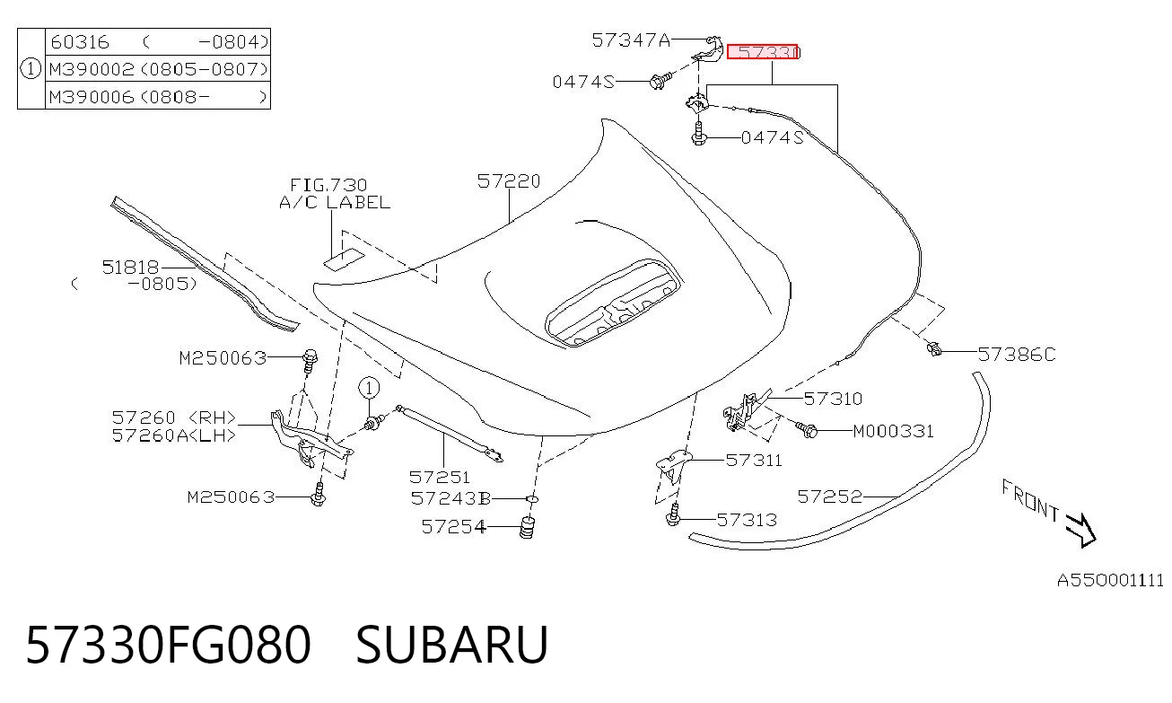 Linka otwierania maski do Subaru Impreza III GH