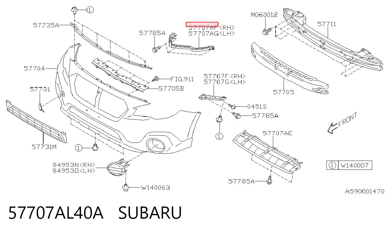 57707AL40A Subaru Wspornik zderzaka przedniego prawy