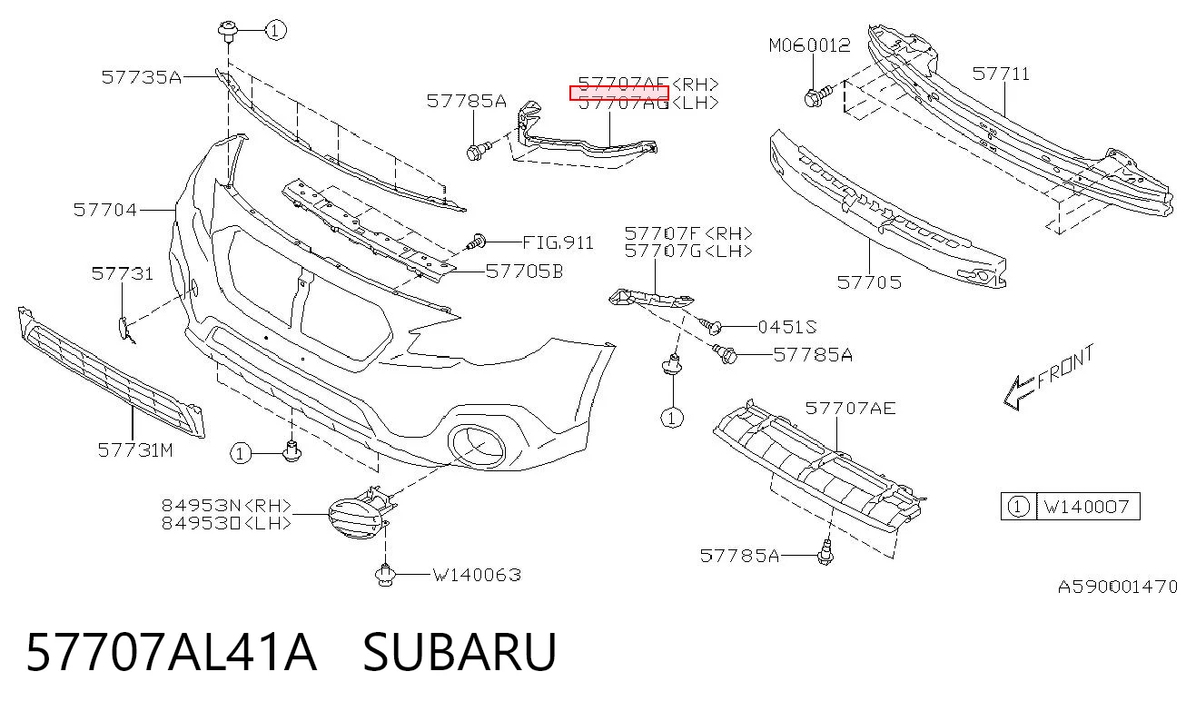57707AL41A Subaru Wspornik zderzaka przedniego lewy