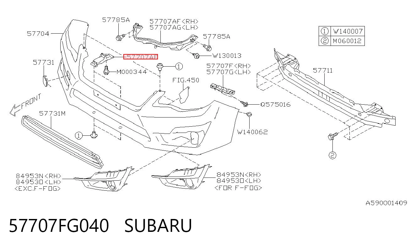 57707FG040 Subaru Wspornik zderzaka przedniego