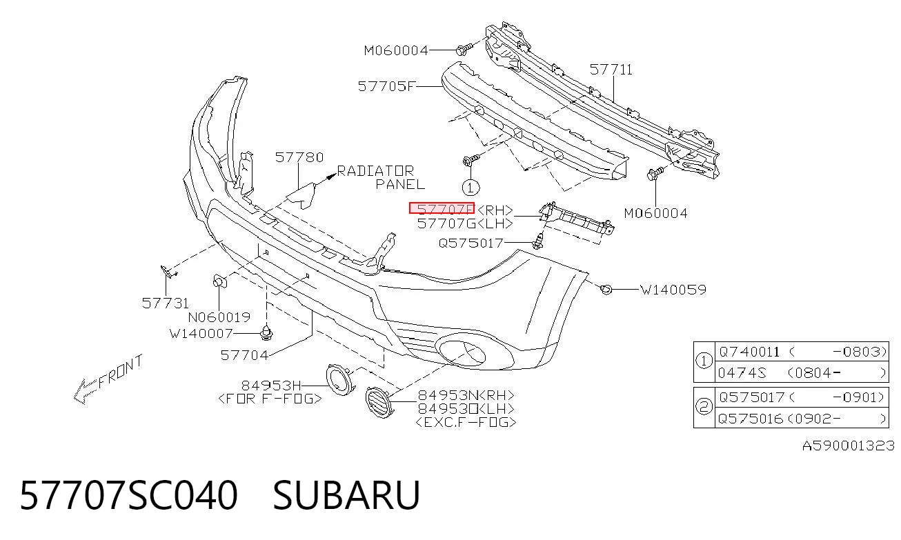 57707SC040 Subaru Wspornik zderzaka przedniego prawy