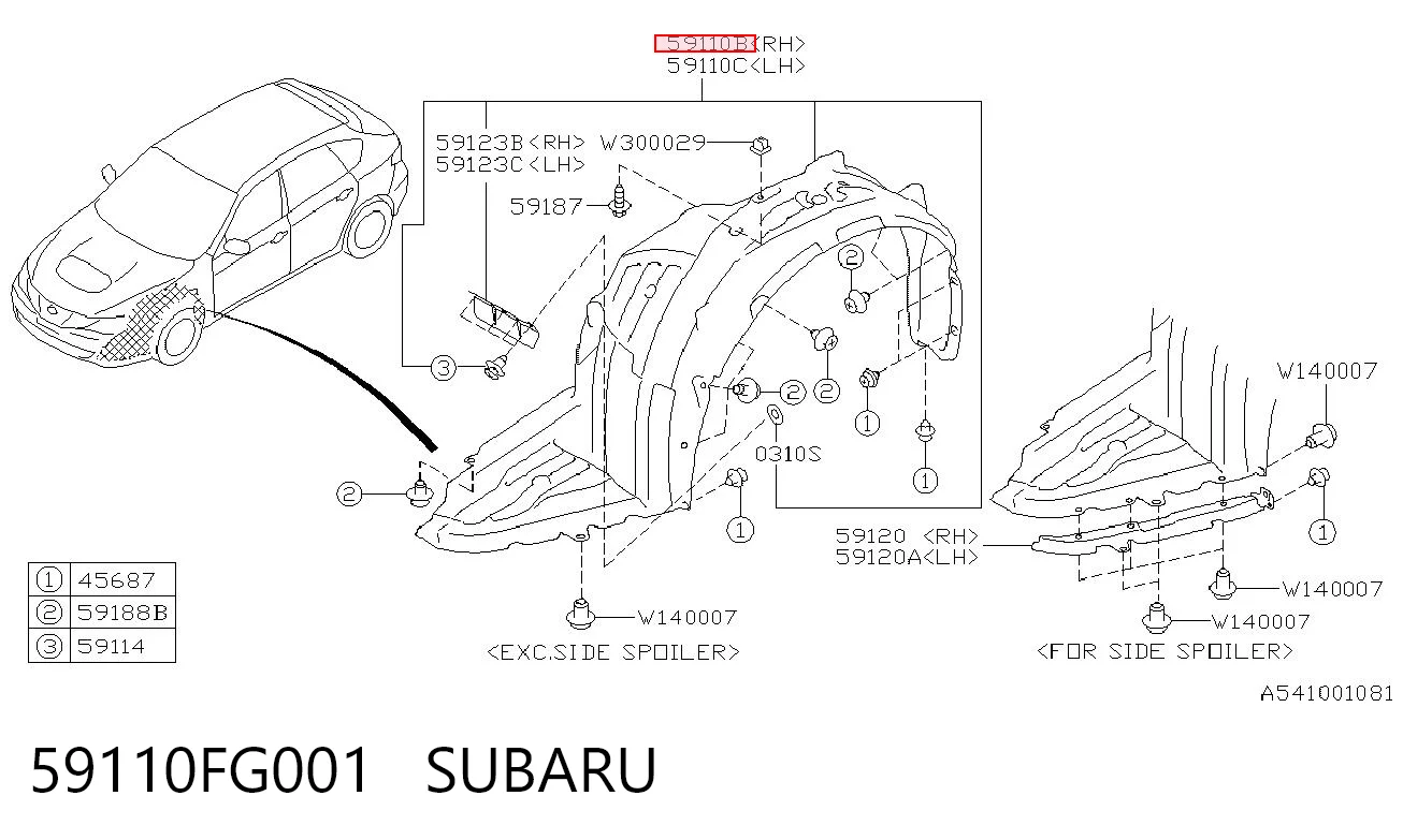 59110FG001 Subaru Nadkole błotnika przedniego prawe