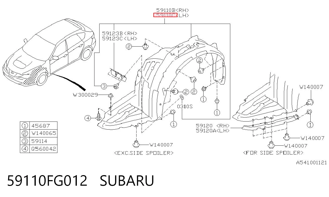 59110FG012 Subaru Nadkole błotnika przedniego lewe