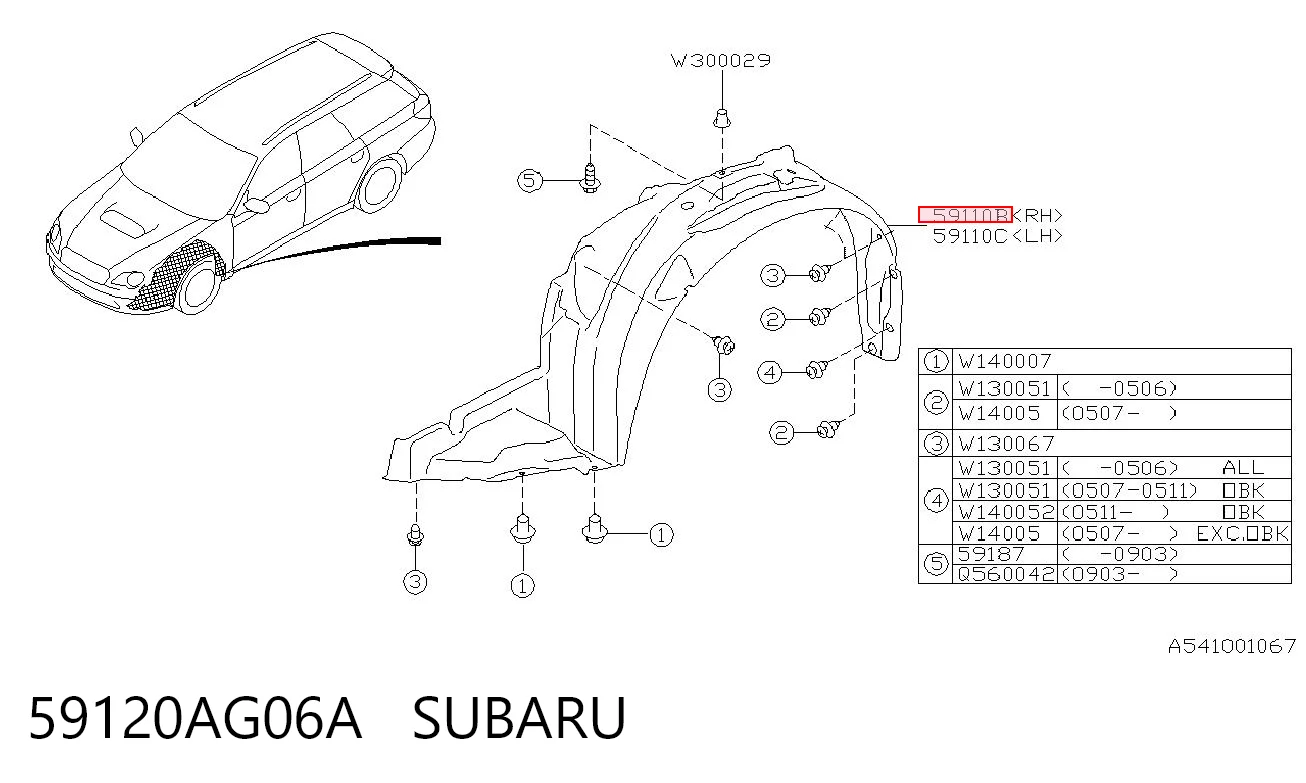 59120AG06A Subaru Nadkole błotnika przedniego prawe