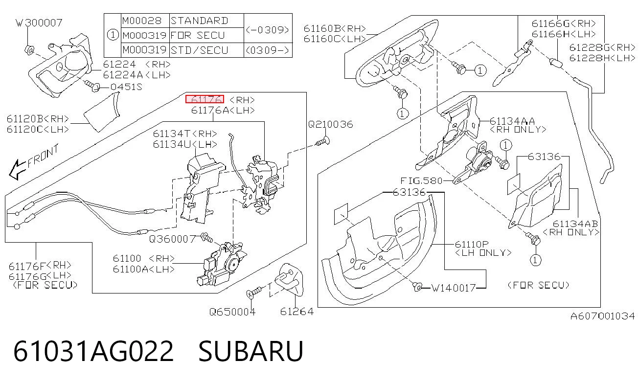 Zamek drzwi przednich prawych do Subaru Outback III B13, BP