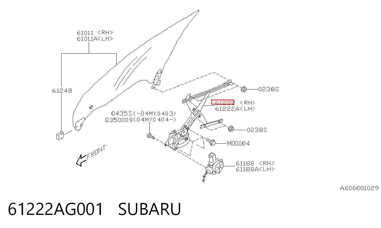 Mechanizm podnoszenia szyby drzwi przednich prawych do Subaru Outback III B13, BP