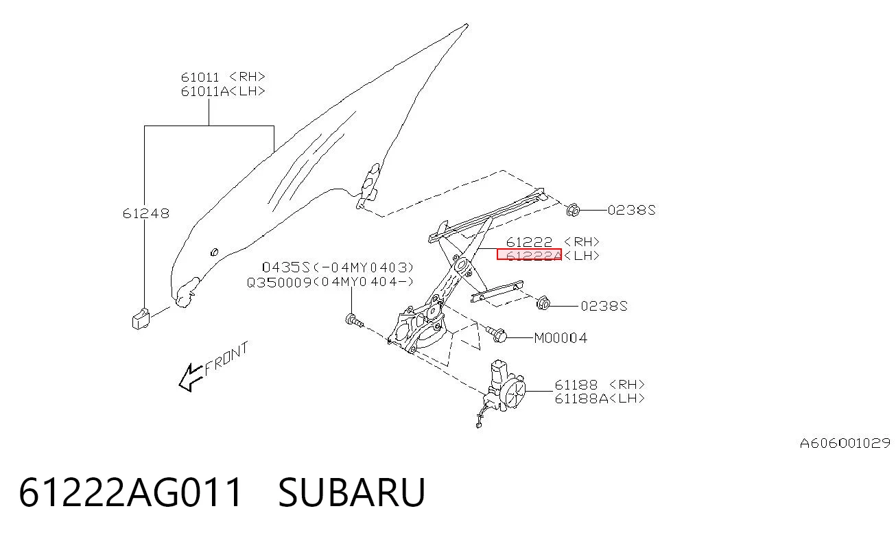 Mechanizm podnoszenia szyby drzwi przednich lewych do Subaru Outback III B13, BP