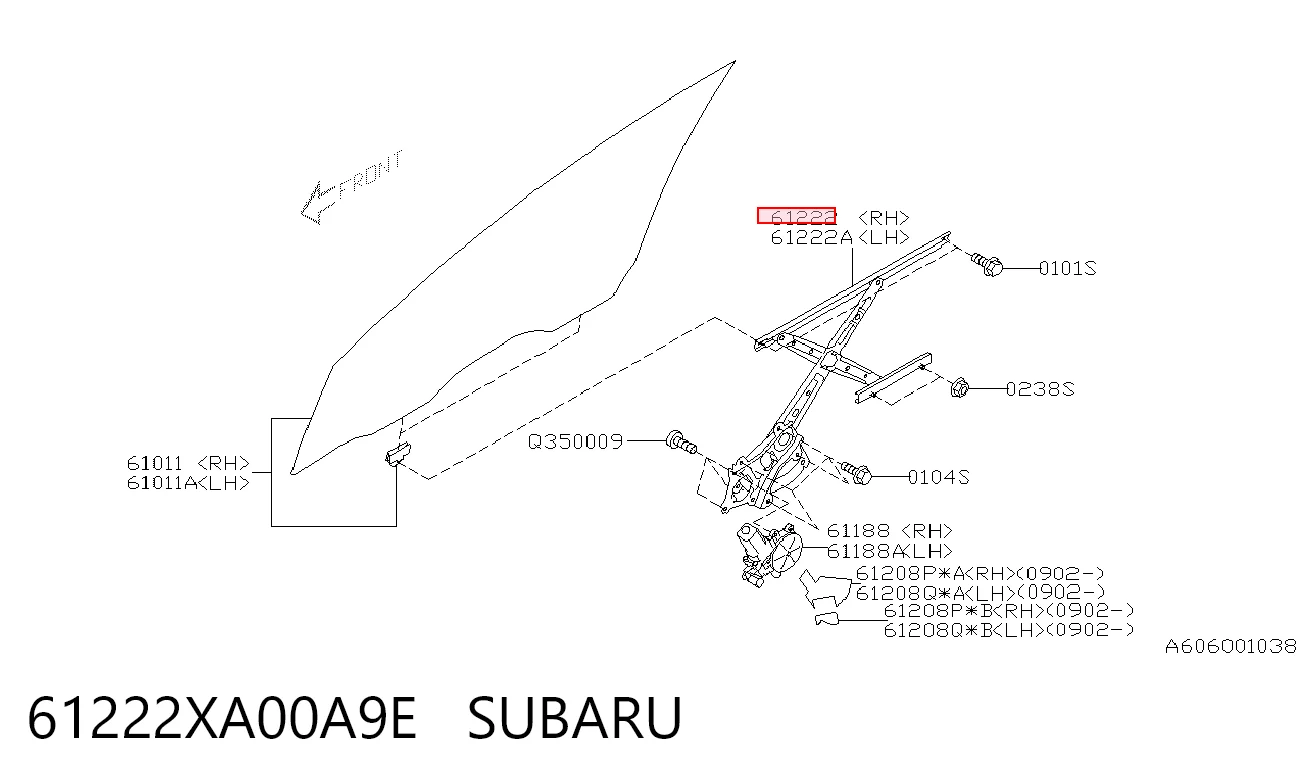 Mechanizm podnoszenia szyby drzwi przednich prawych do Subaru Tribeca  