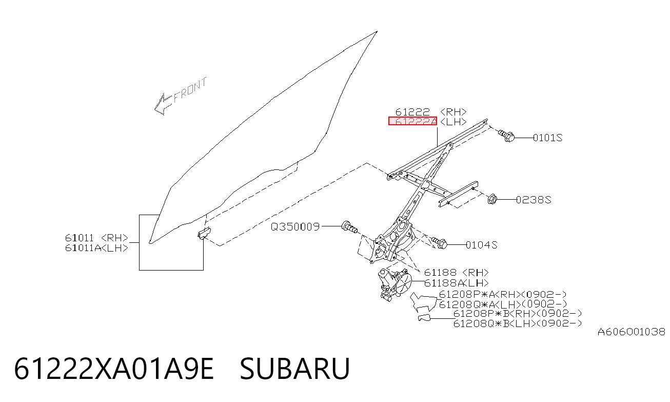 Mechanizm podnoszenia szyby drzwi przednich lewych do Subaru Tribeca  