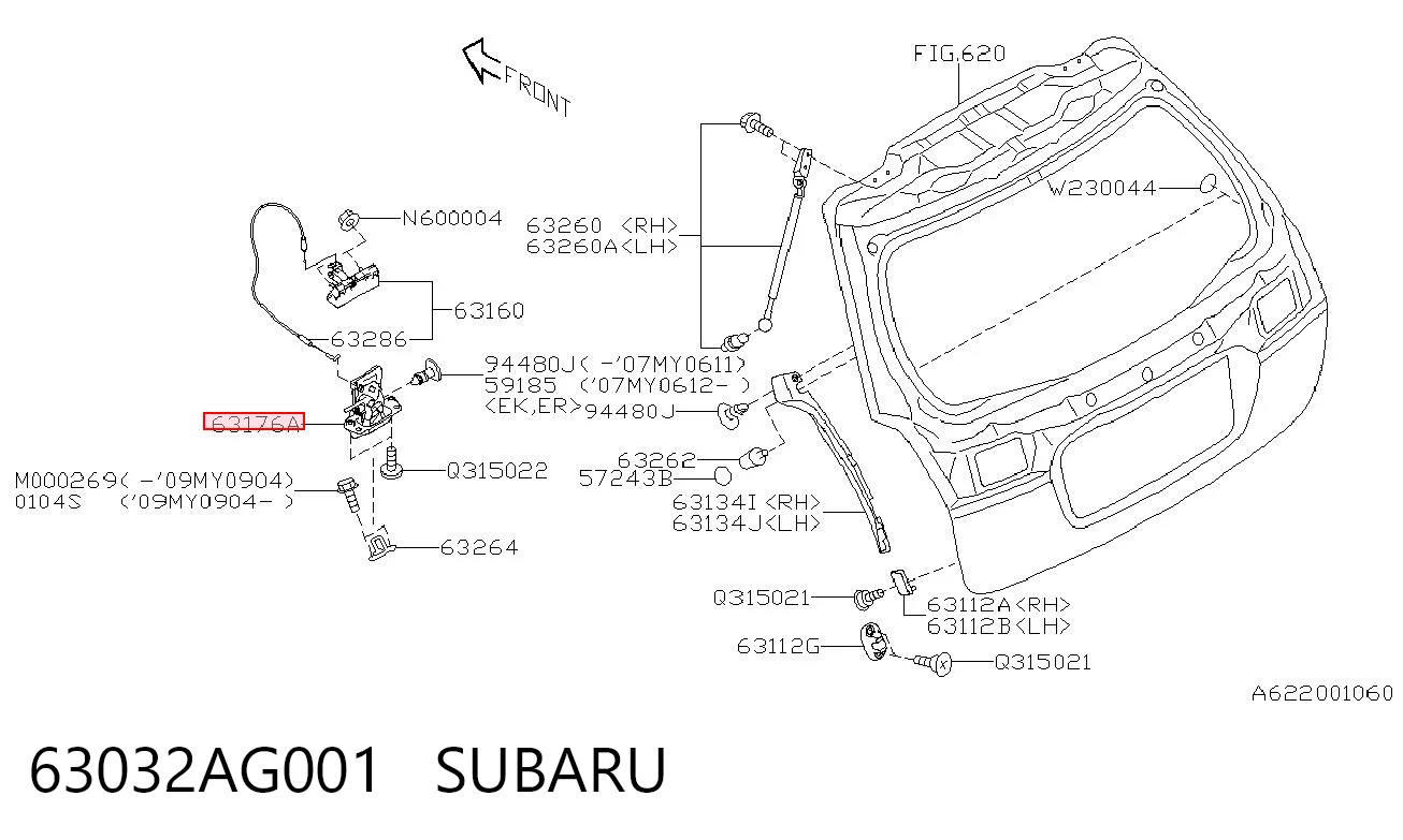 63032AG001 Subaru Zamek klapy bagażnika (3/5 drzwi tylnych)