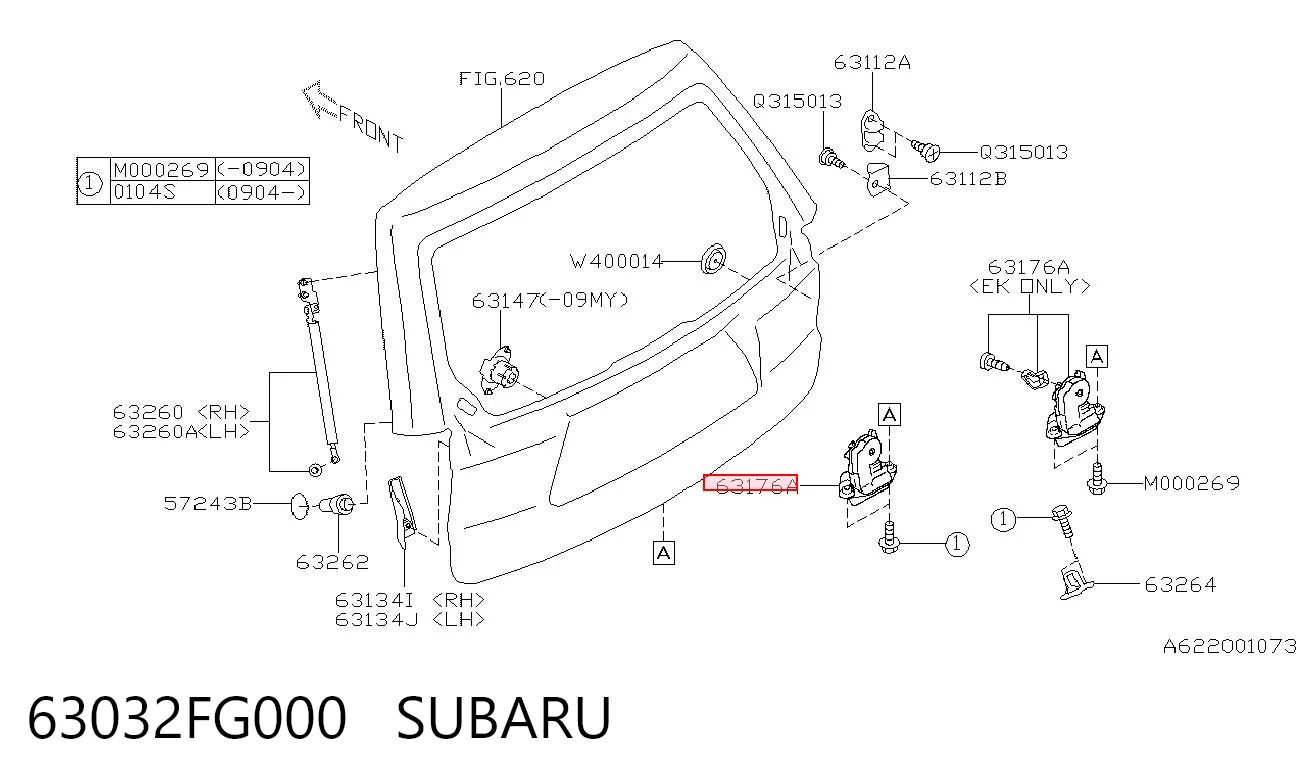 63032FG000 Subaru Zamek klapy bagażnika (3/5 drzwi tylnych)