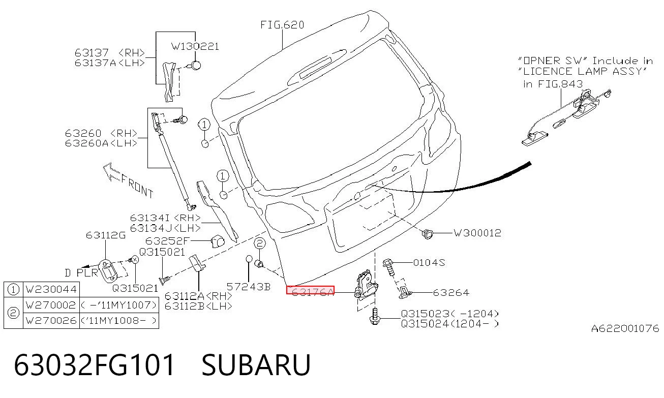 63032FG101 Subaru Zamek klapy bagażnika (3/5 drzwi tylnych)