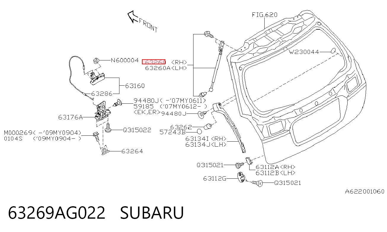 63269AG022 Subaru Amortyzator klapy bagażnika (3/5 drzwi-tylnych)