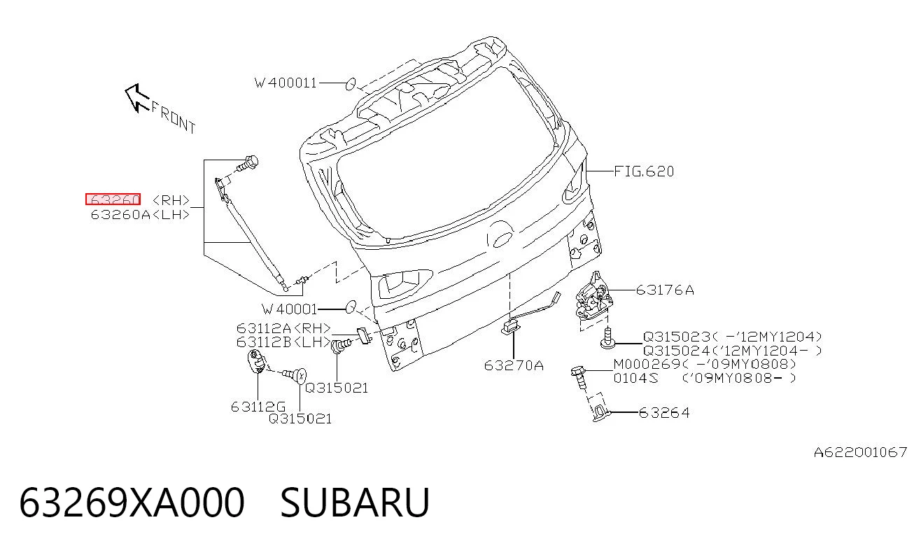 Amortyzator klapy bagażnika (3/5 drzwi-tylnych) do Subaru Tribeca  
