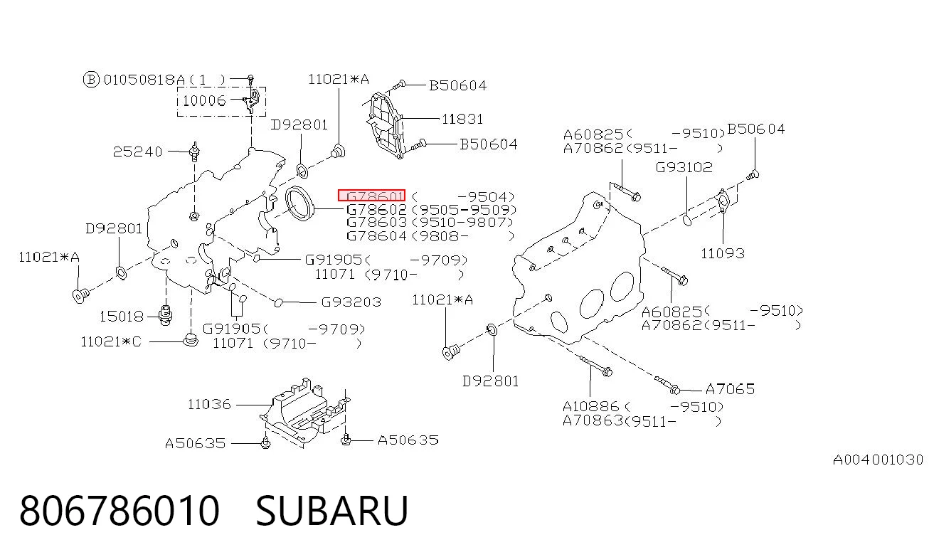 806786010 Subaru Uszczelniacz wału korbowego silnika tylny