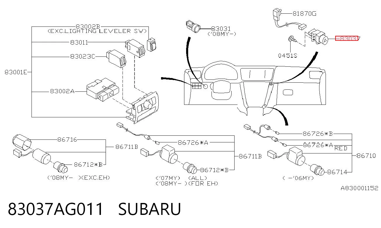 Kupić Przycisk włączania światła awaryjnego Subaru Outback  B13, BP w dobrej cenie