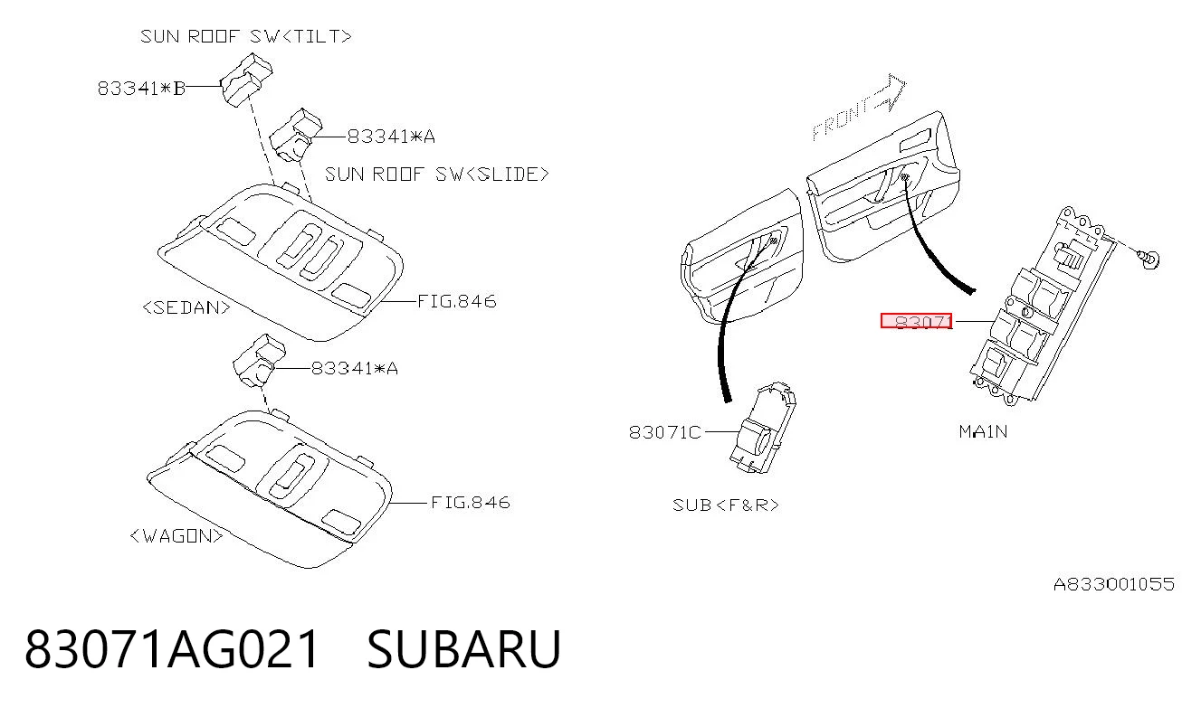 83071AG021 Subaru Panel przyciskowy sterowania podnośnikiem szyby przedni lewy