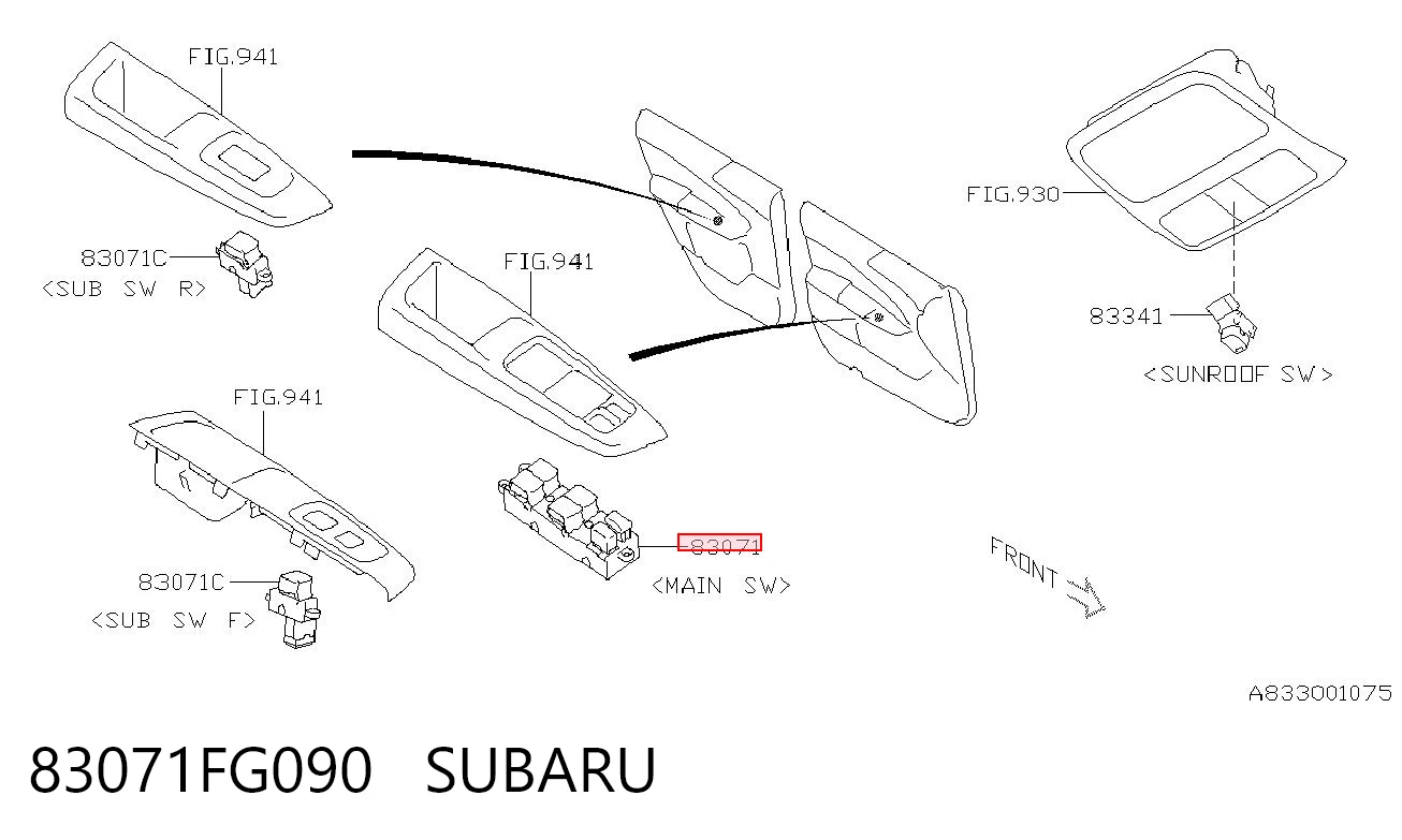 83071FG090 Subaru Panel przyciskowy sterowania podnośnikiem szyby przedni lewy