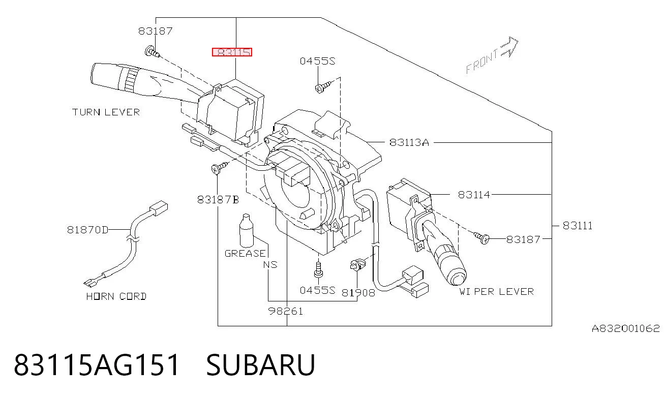 83115AG151 Subaru Przełącznik zespolony lewy