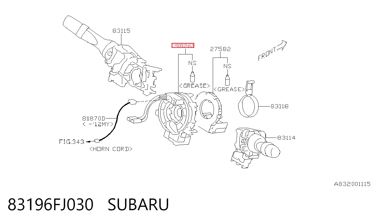 83196FJ030 Subaru Pierścień kontaktowy AIRBAG, taśma kierownicy
