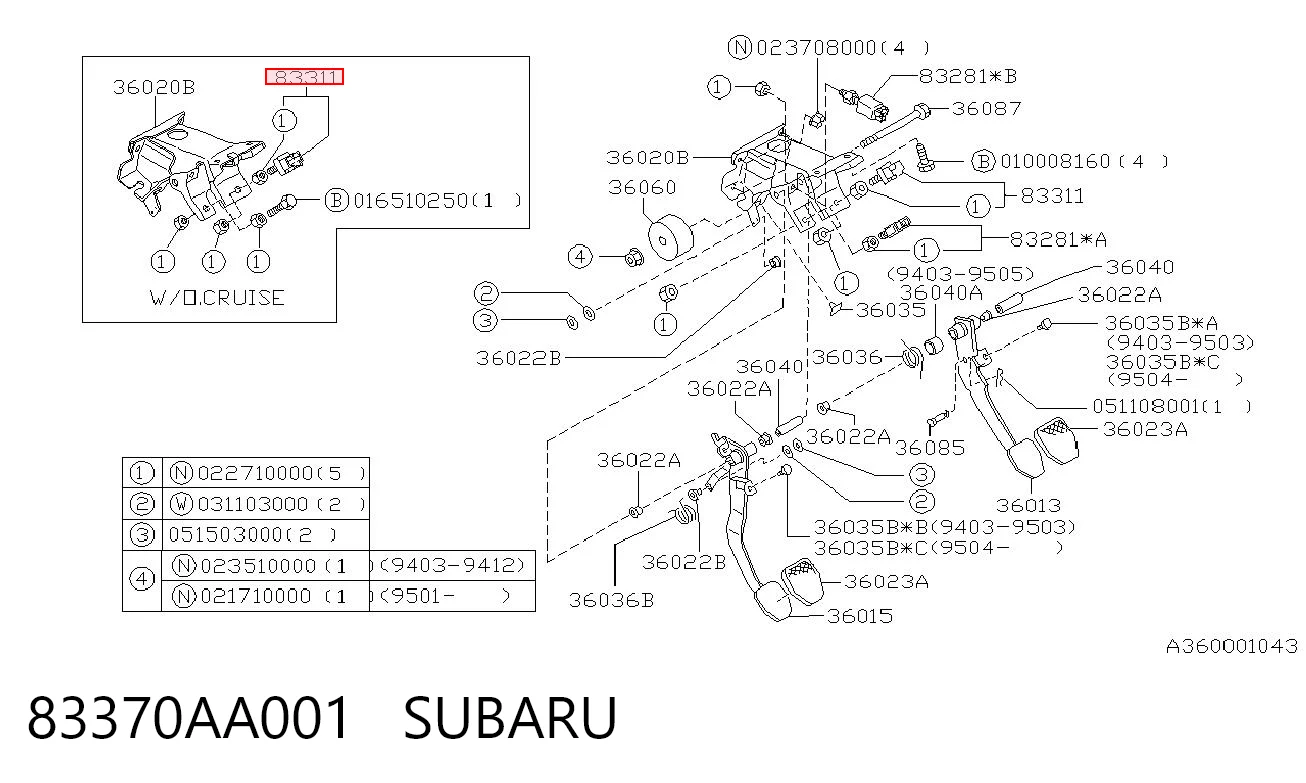 83370AA001 Subaru Czujnik włącznika świała stop