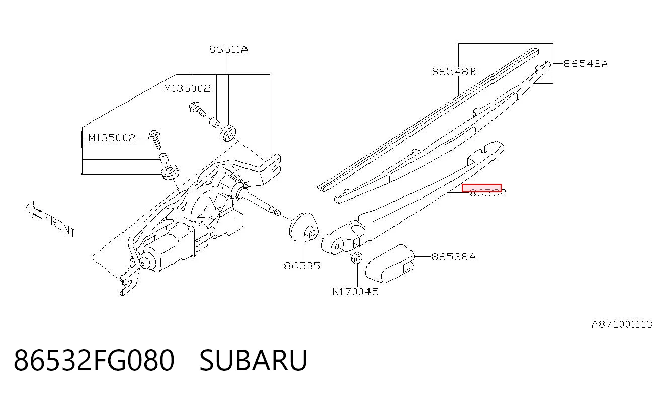 86532FG080 Subaru Ramię wycieraczki szyby tylnej