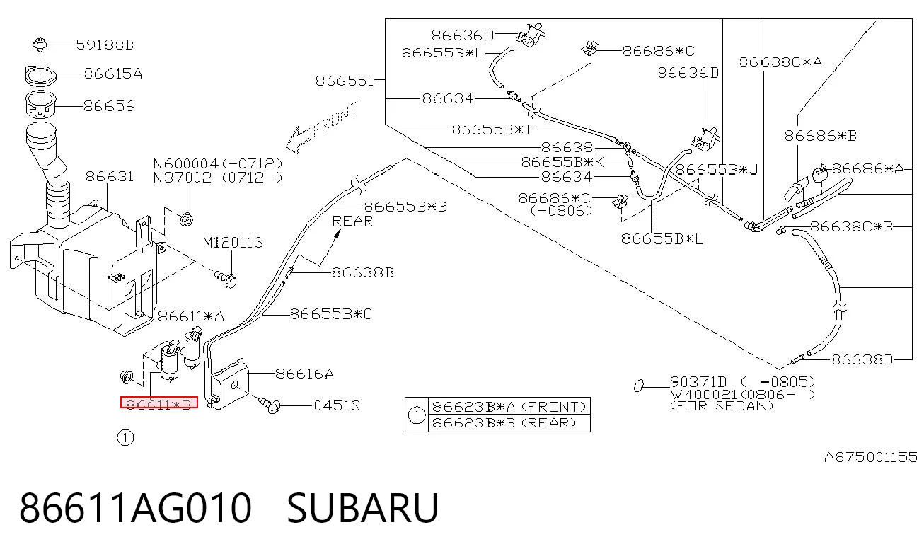 86611AG010 Subaru Pompka spryskiwacza szyby przedniej