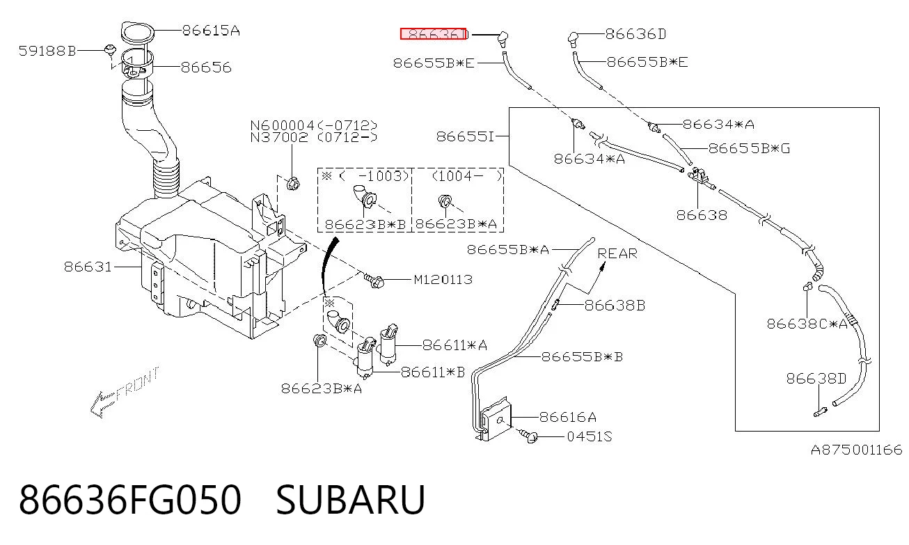 86636FG050 Subaru Dysza spryskiwacza szyby przedniej