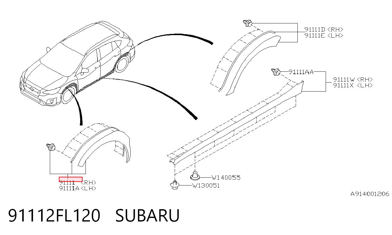 91112FL120 Subaru Poszerzenie (nakładka) reperaturki błotnika przedniego prawy