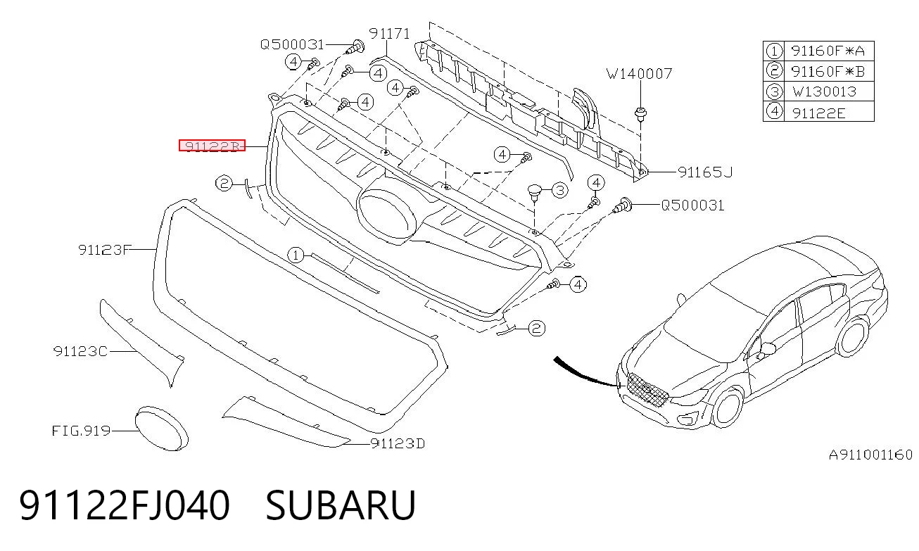 91122FJ040 Subaru Atrapa chłodnicy