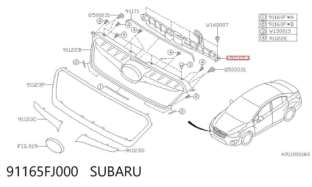 91165FJ000 Subaru Wspornik atrapy chłodnicy
