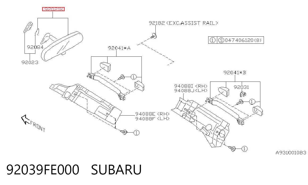 92039FE000 Subaru Lusterko wewnętrzne
