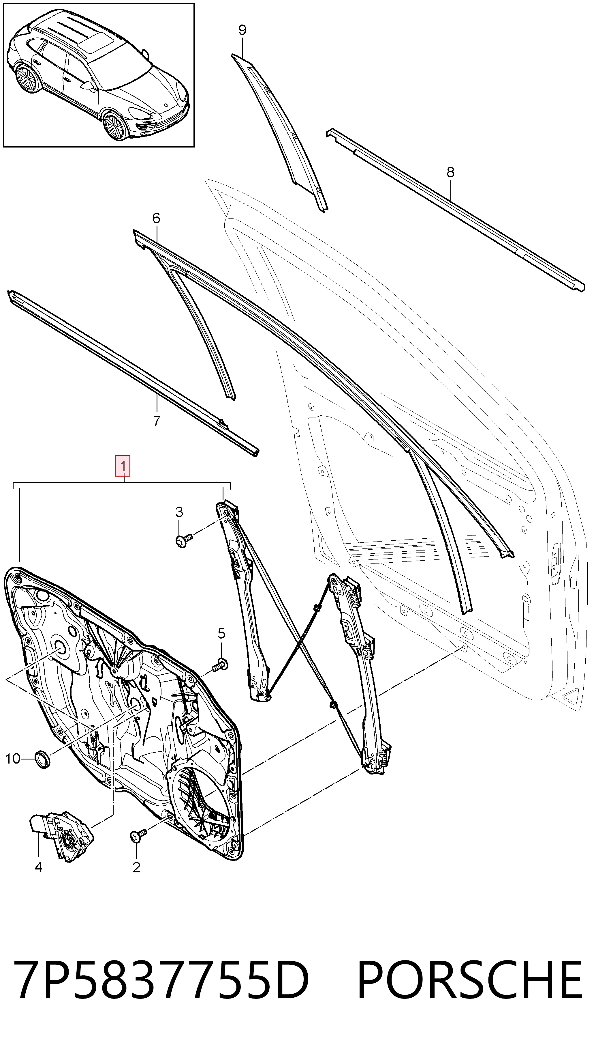  Mechanizm podnoszenia szyby drzwi przednich lewych Porsche Cayenne 2