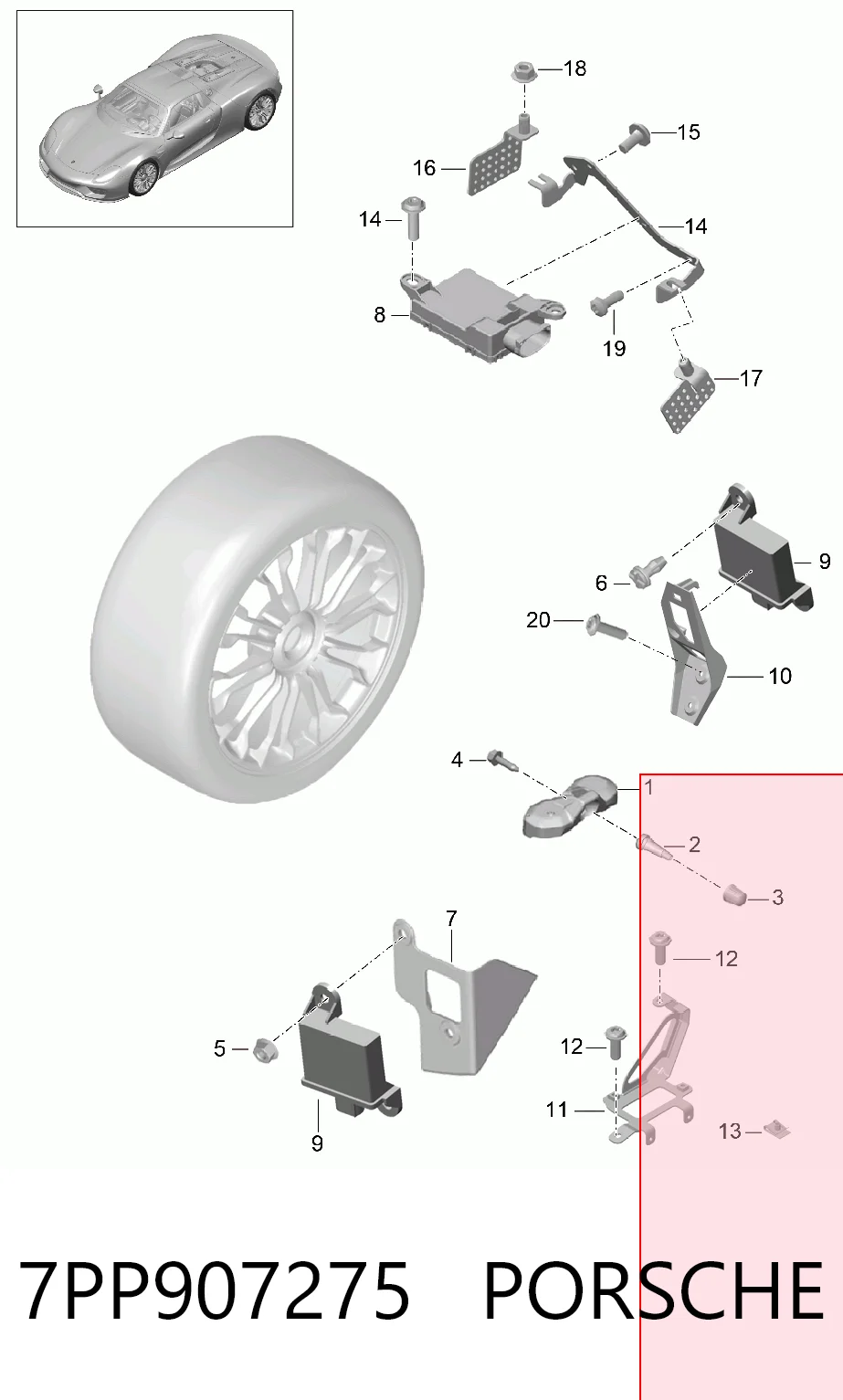 7PP907275 Porsche Czujnik ciśnienia w oponach