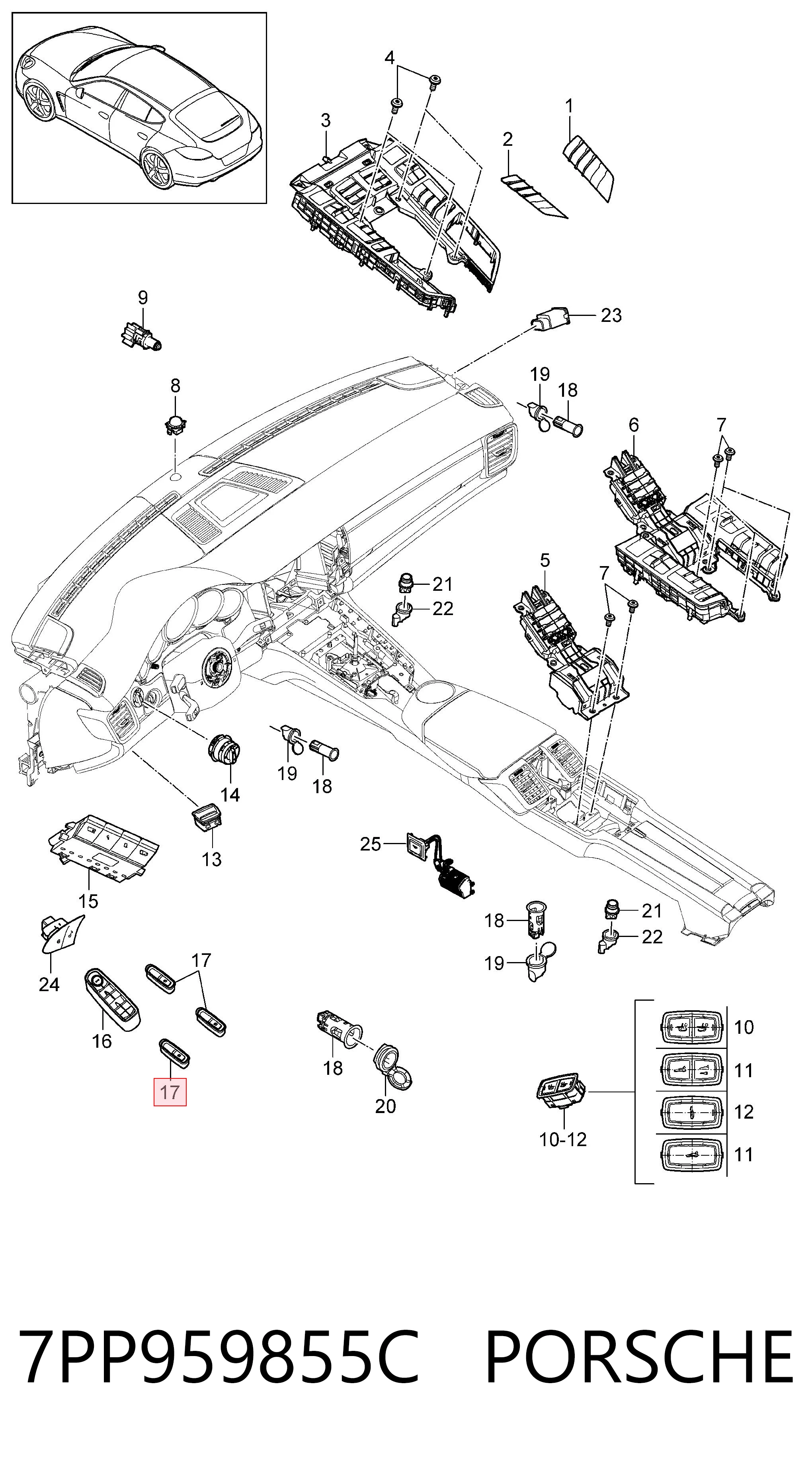7PP959855C Porsche Włącznik przyciskowy podnośnika szyby przedni prawy