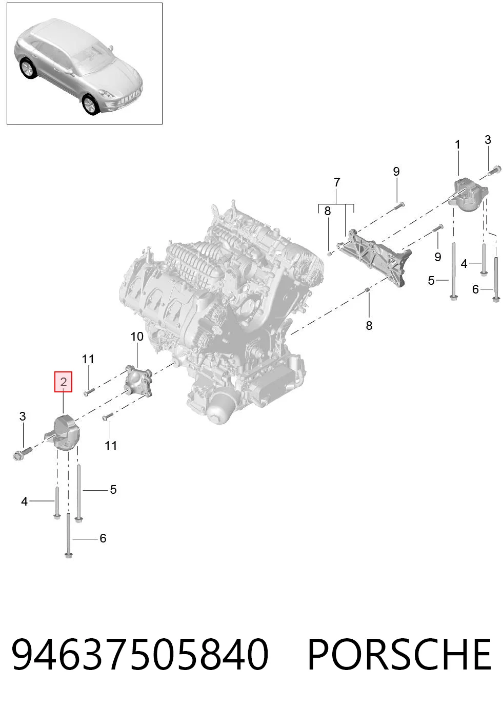 94637505840 Porsche Poduszka (podpora) silnika prawa