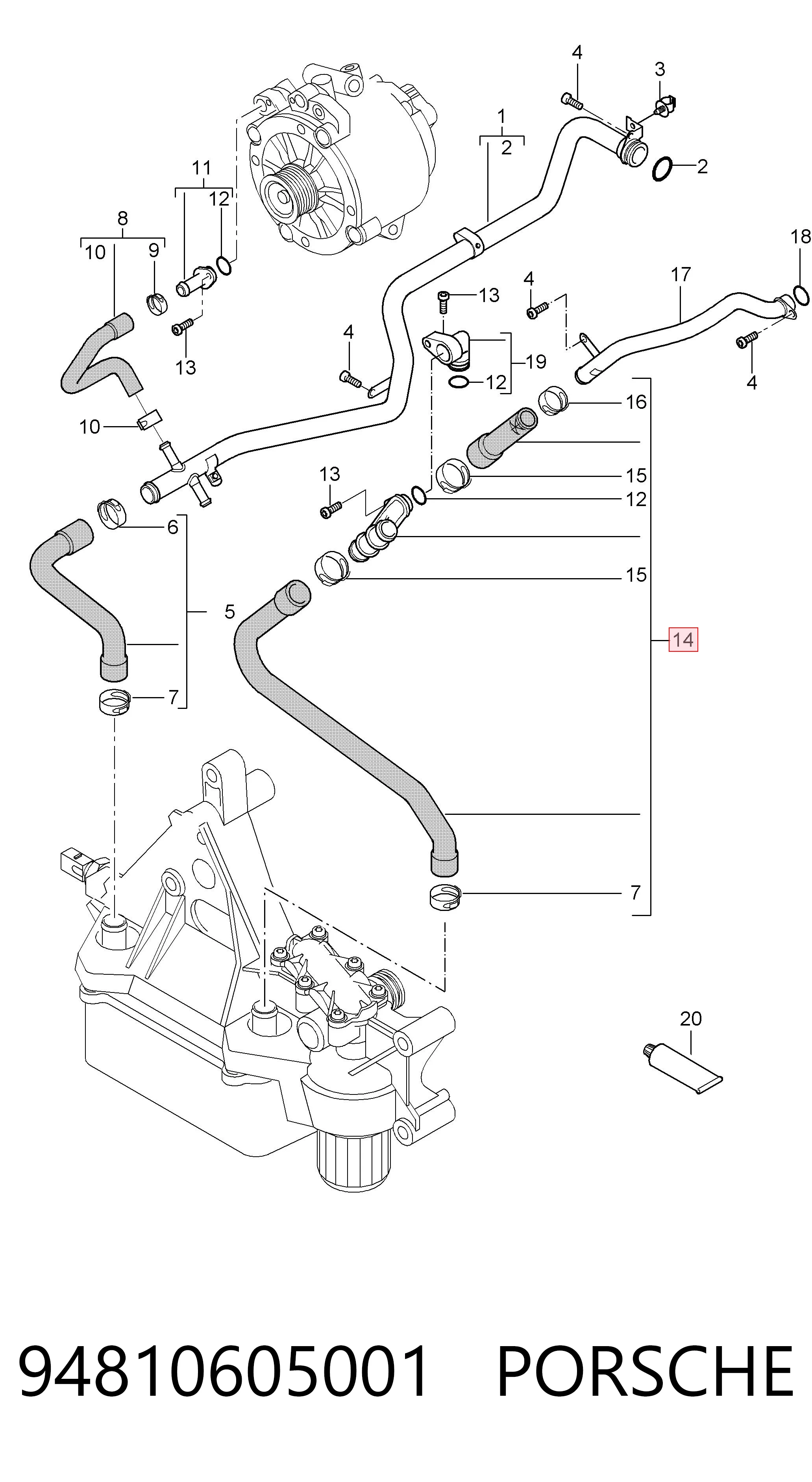 94810605001 Porsche Przewód (króciec) układu chłodzenia