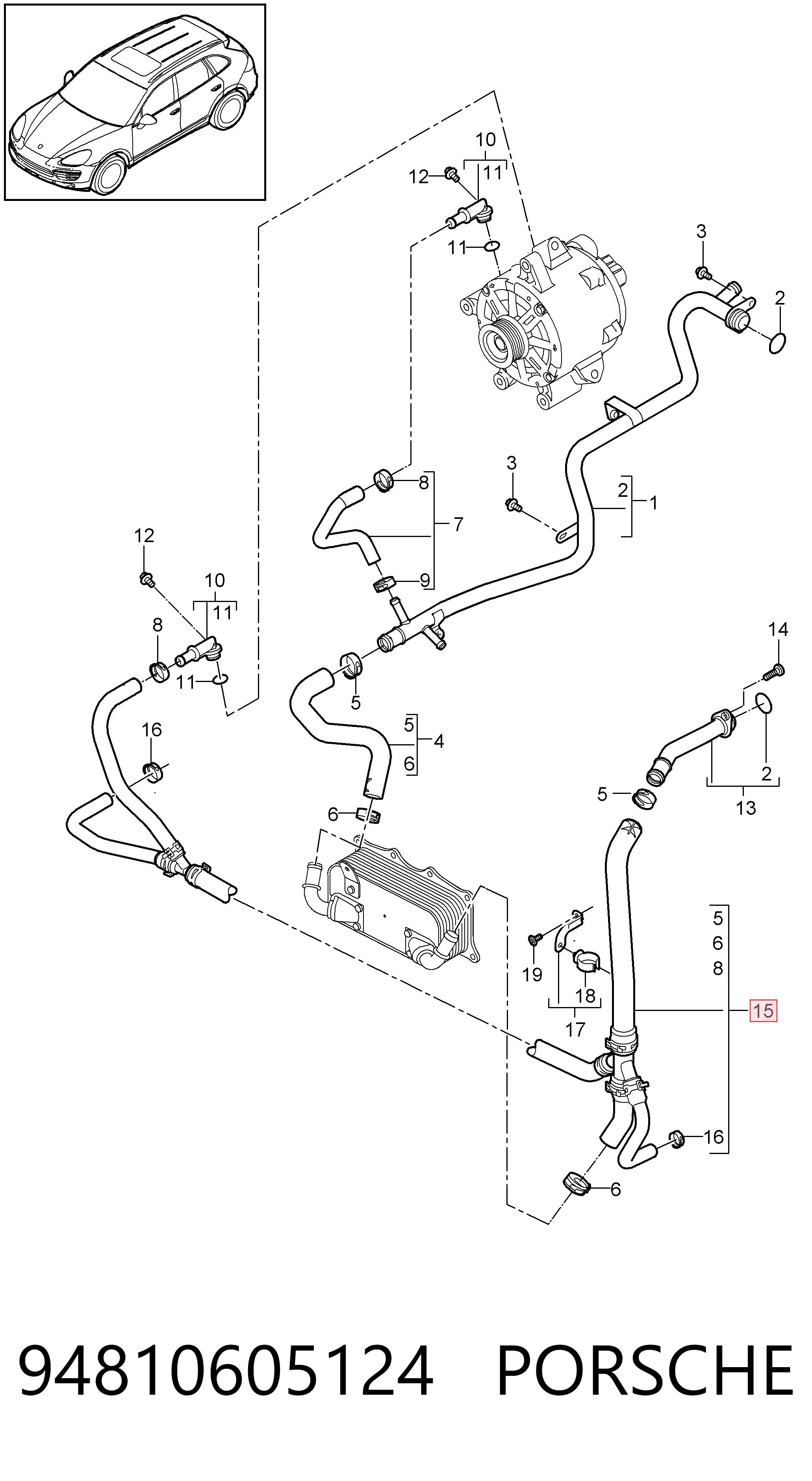 94810605124 Porsche Kołnierz układu chłodzenia (trójnik)