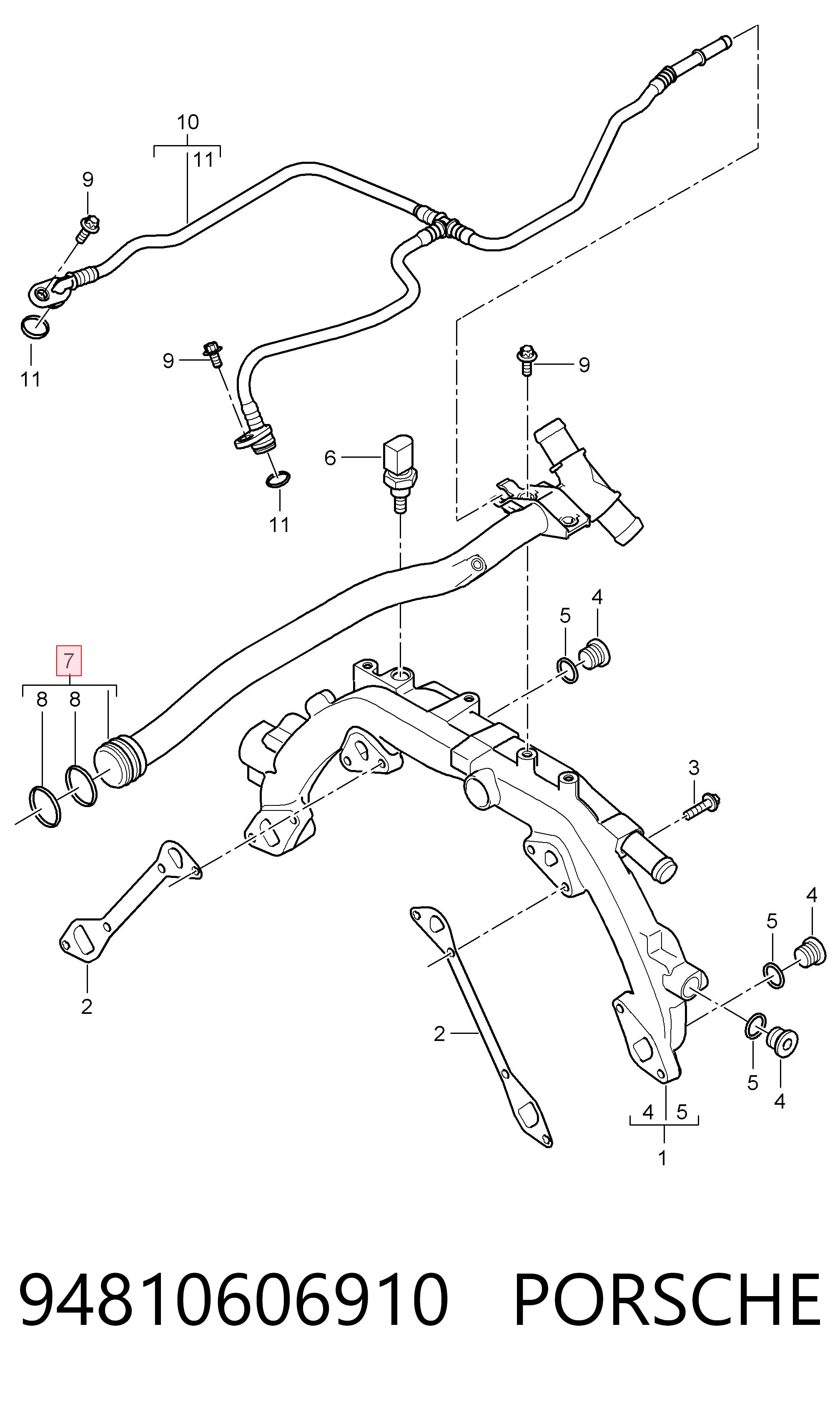 94810606910 Porsche Przewód (króciec) układu chłodzenia