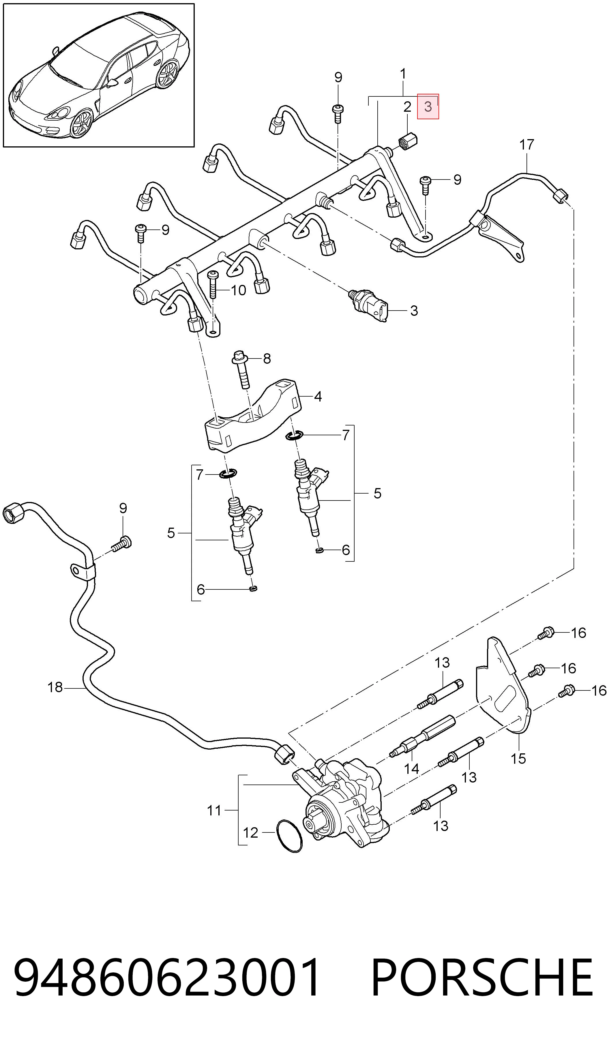 94860623001 Porsche Czujnik ciśnienia paliwa