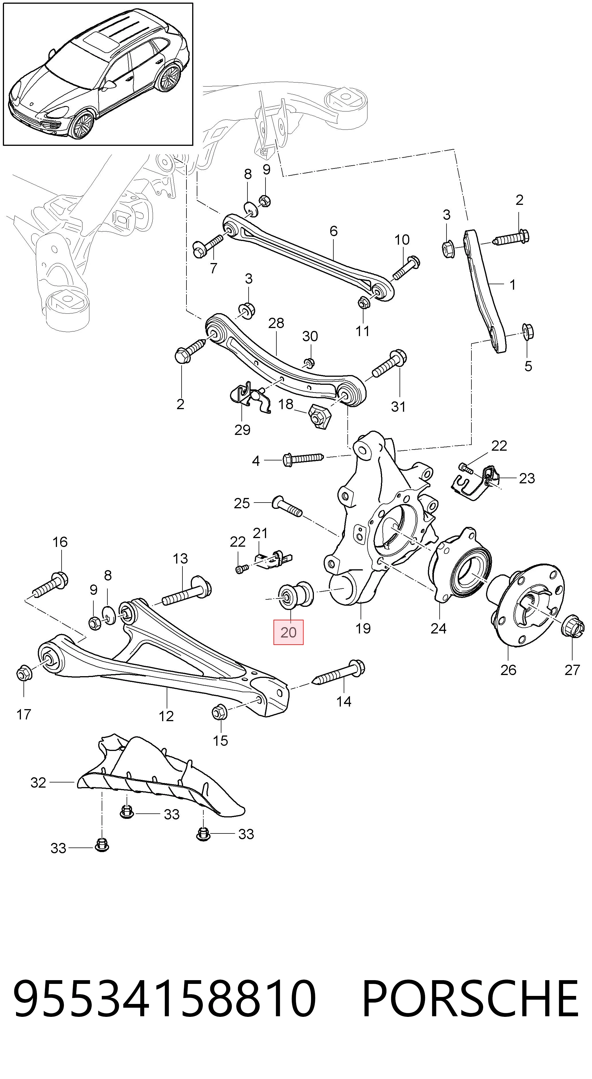 95534158810 Porsche Silentblock czopu tylnego
