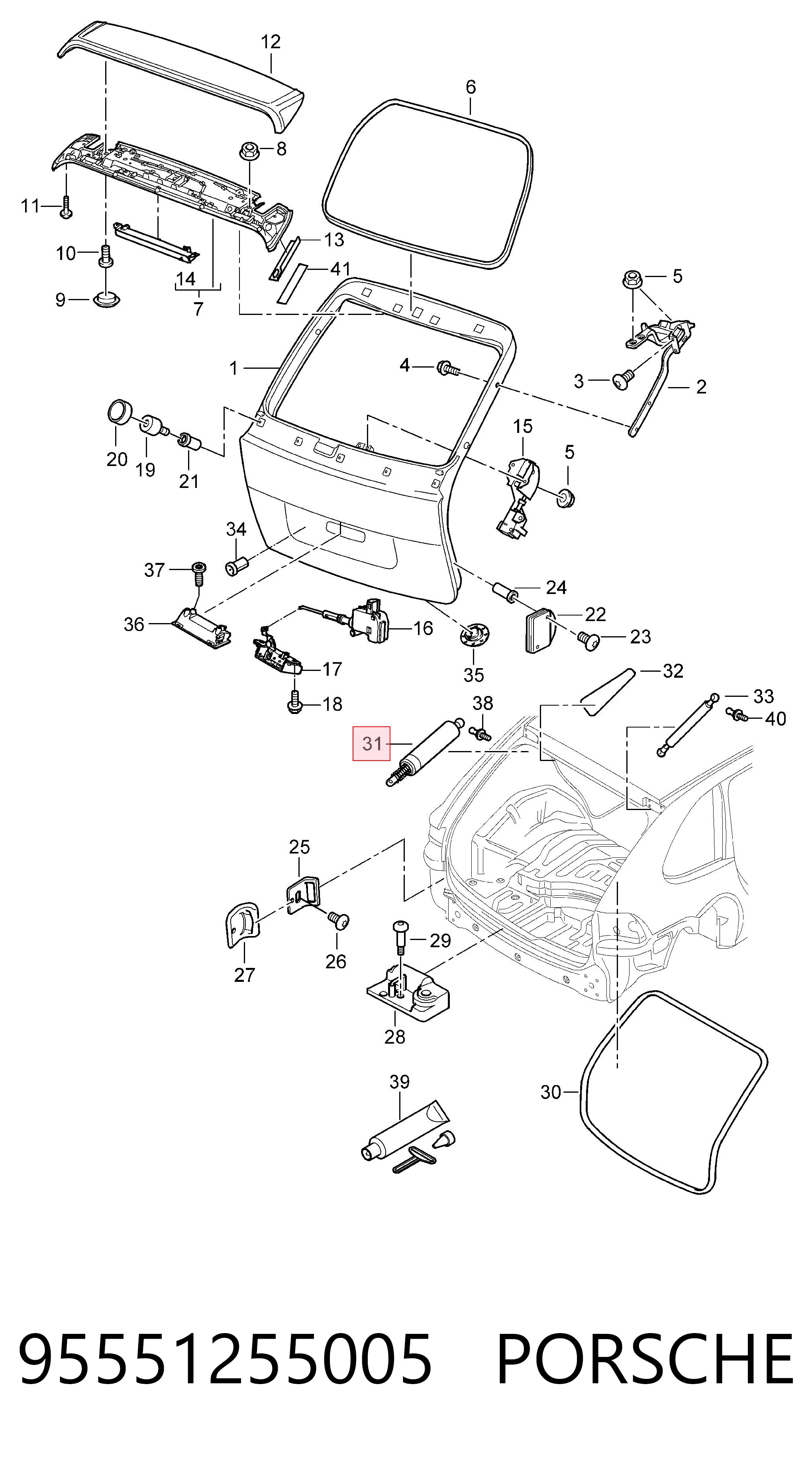 95551255005 Porsche Amortyzator klapy bagażnika (3/5 drzwi-tylnych)