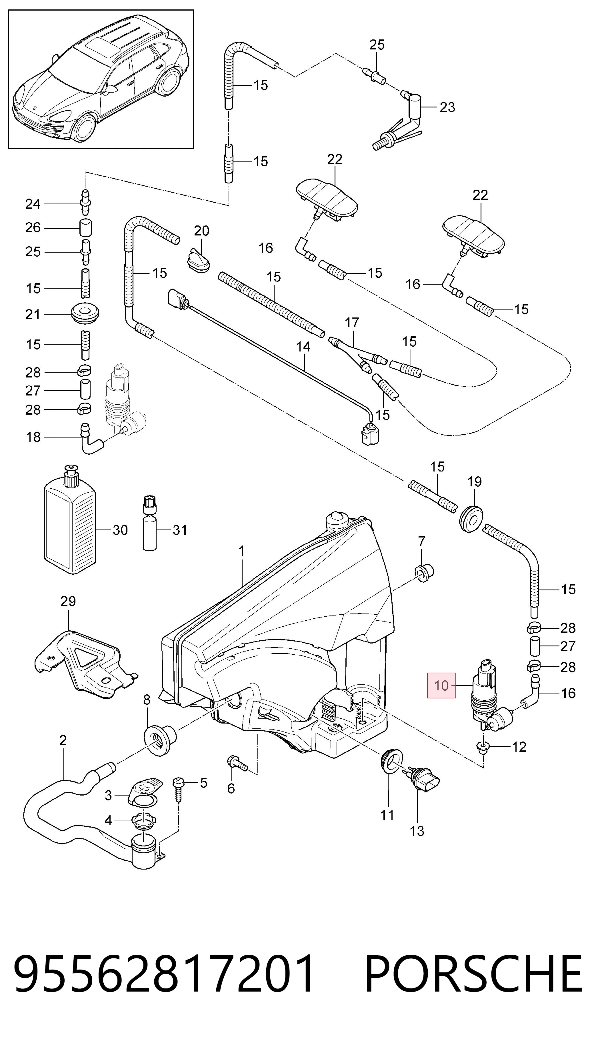 95562817201 Porsche Pompka spryskiwacza szyby przedniej