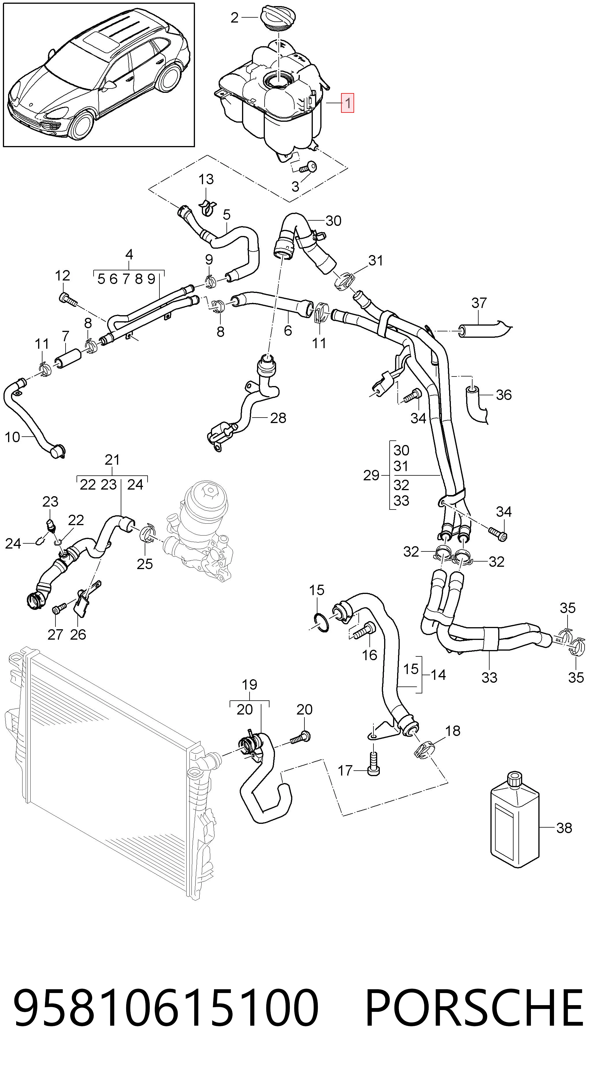 95810615100 Porsche Zbiorniczek wyrównawczy układu chłodzenia