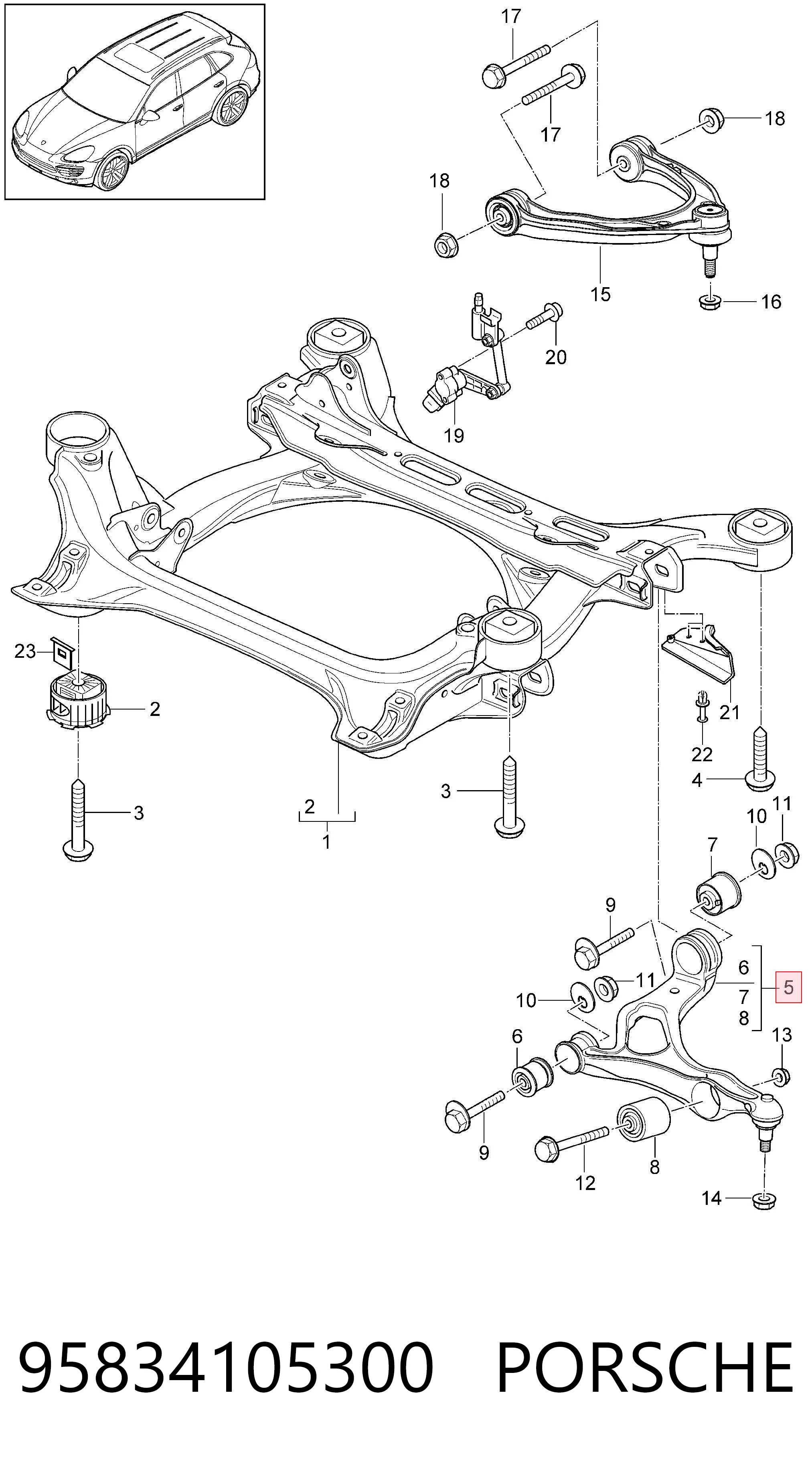 95834105300 Porsche Wahacz zawieszenia przedniego dolny lewy