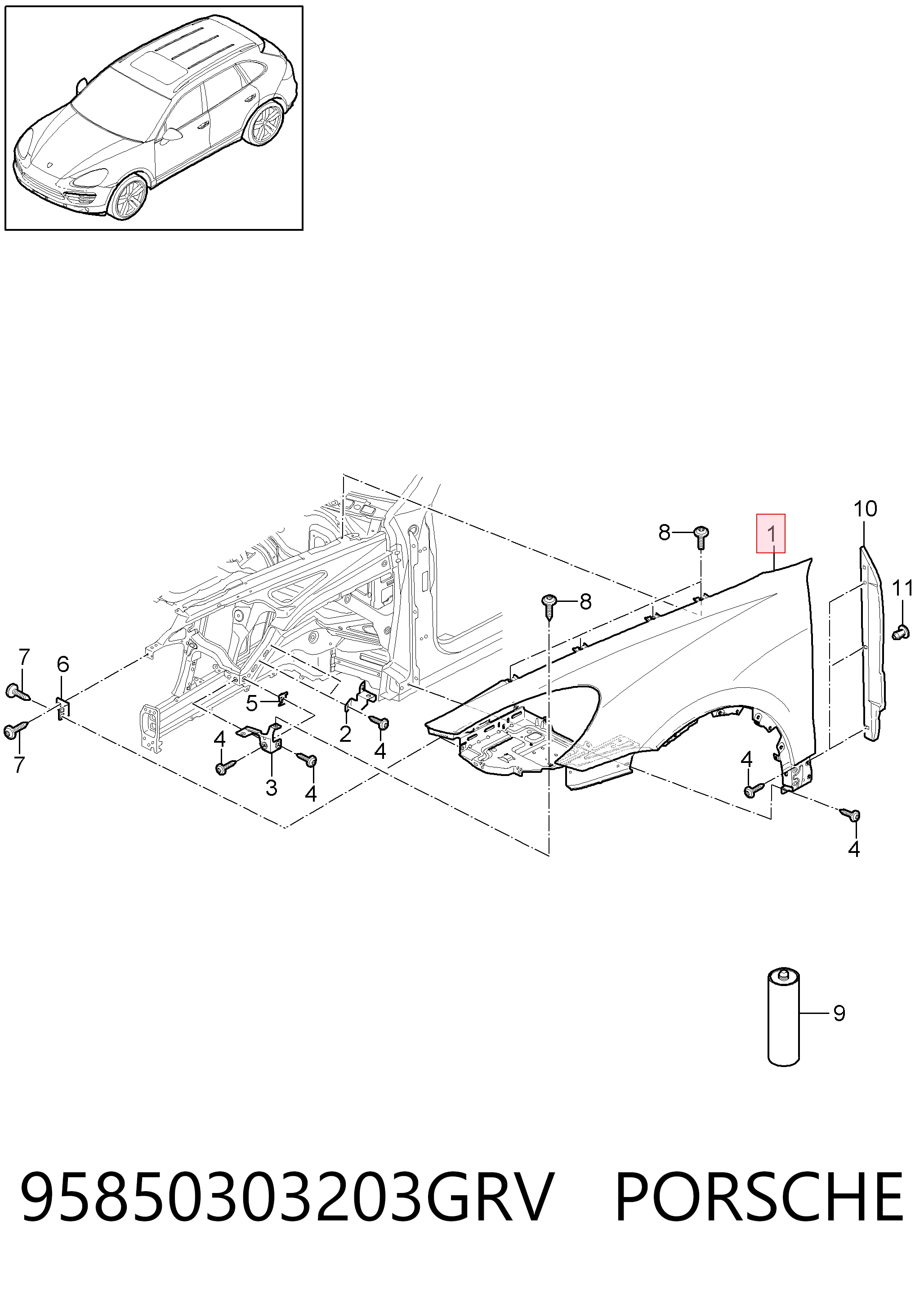 Błotnik przedni prawy do Porsche Cayenne II 92A