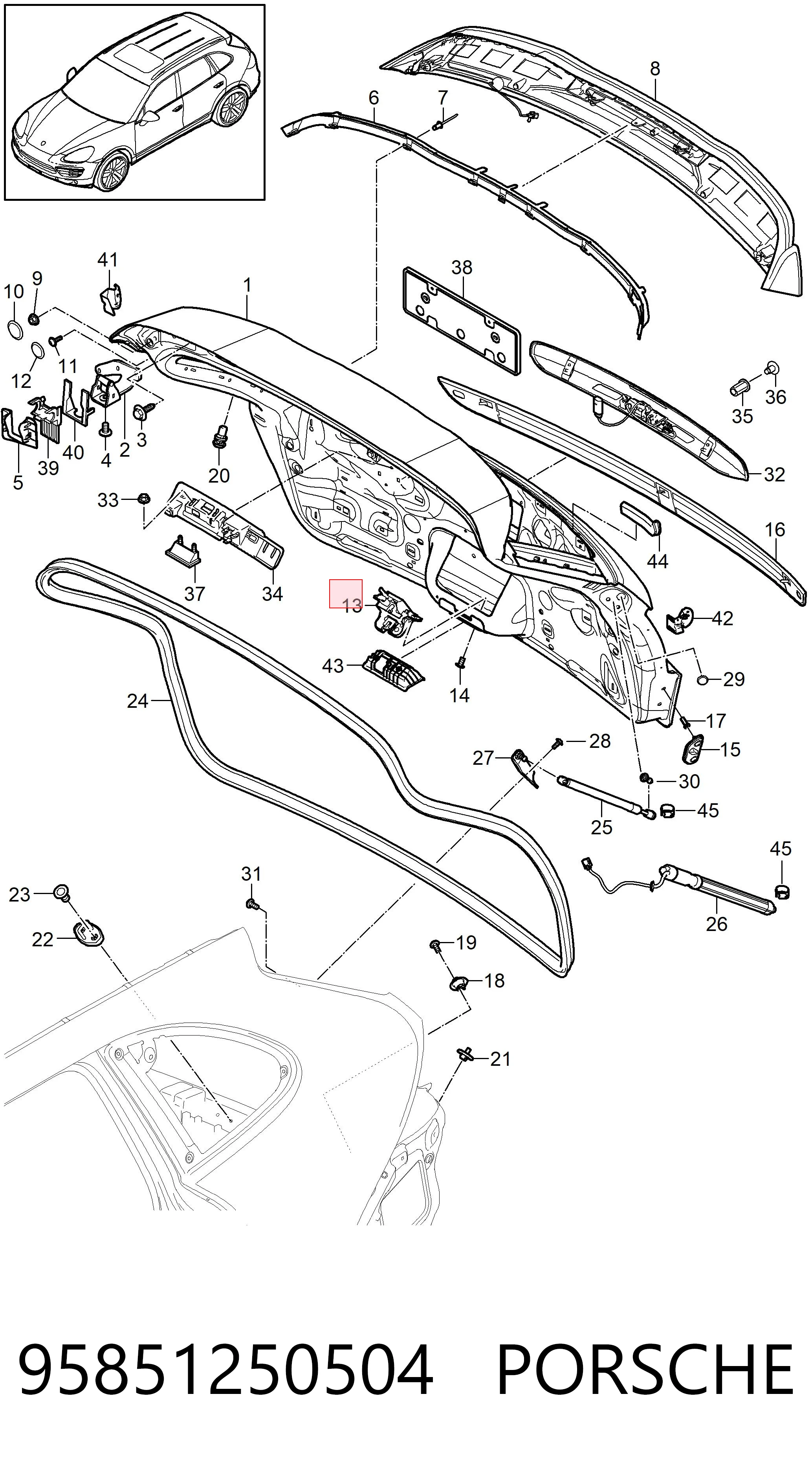 Zamek klapy bagażnika (3/5 drzwi tylnych) Porsche Cayenne II SUV (92A) (2010 - 2026) cena, od 695,61 USD