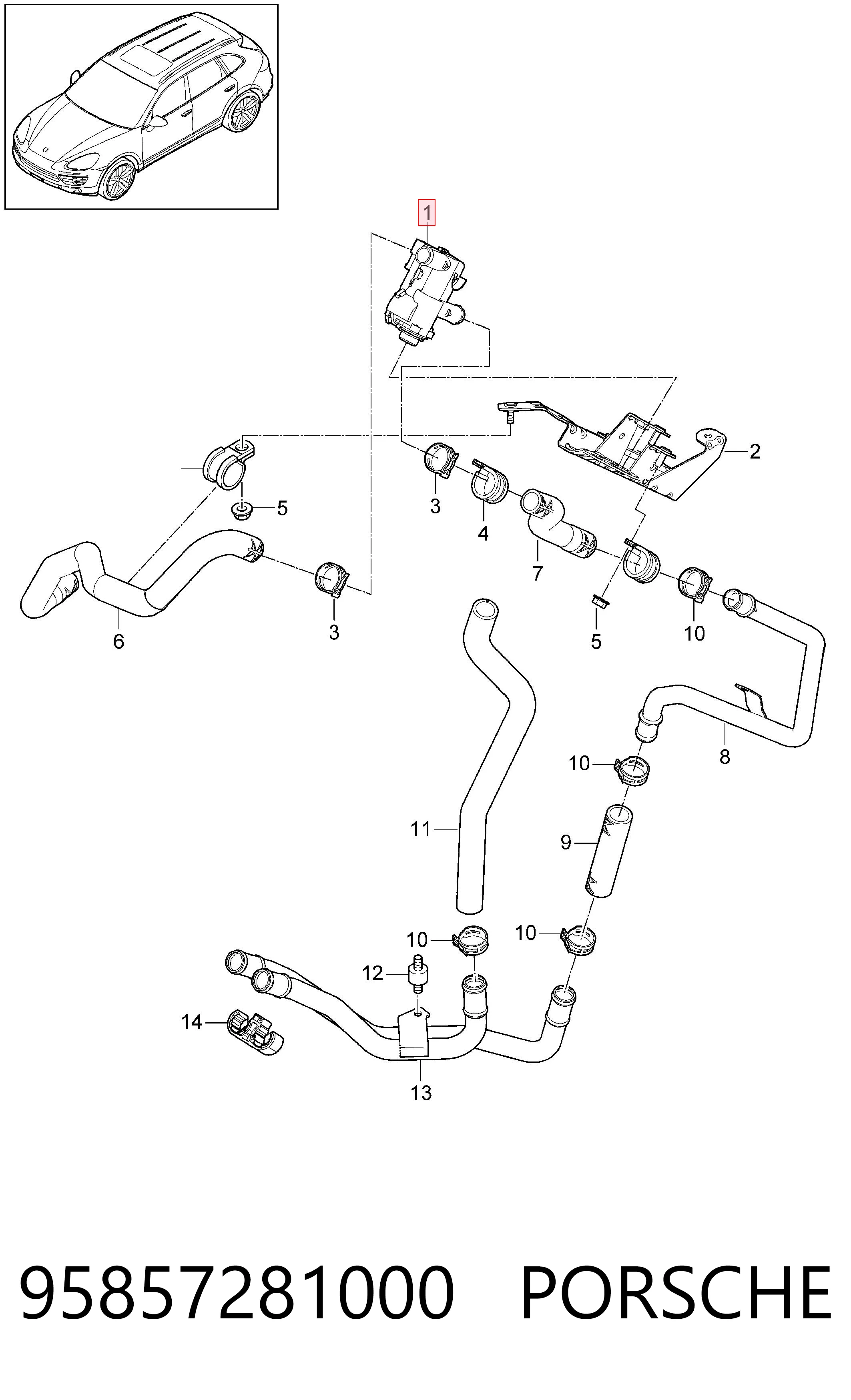 95857281000 Porsche Zawór nagrzewnicy (ogrzewacza)