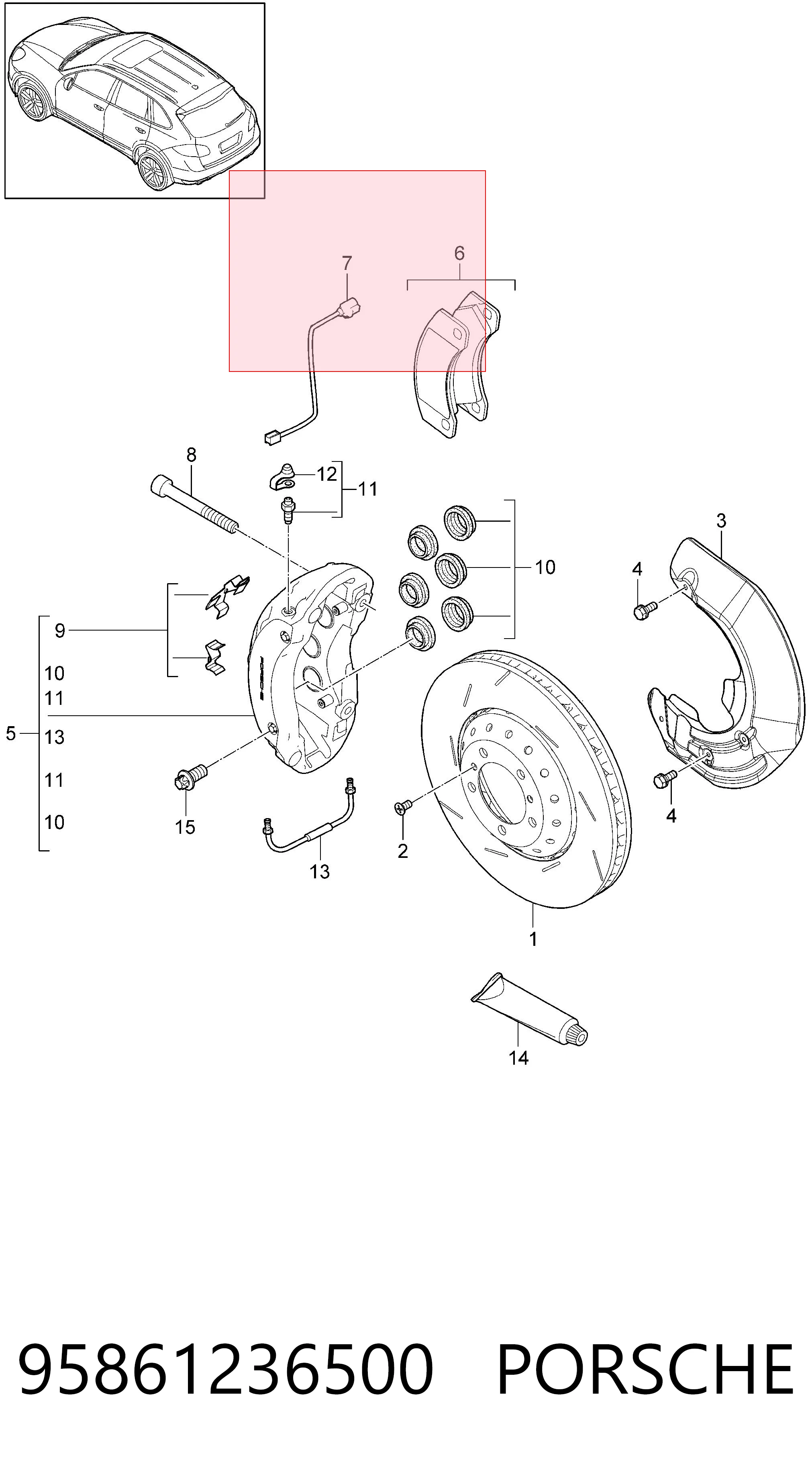 95861236500 Porsche Czujnik zużycia klocków hamulcowych przedni