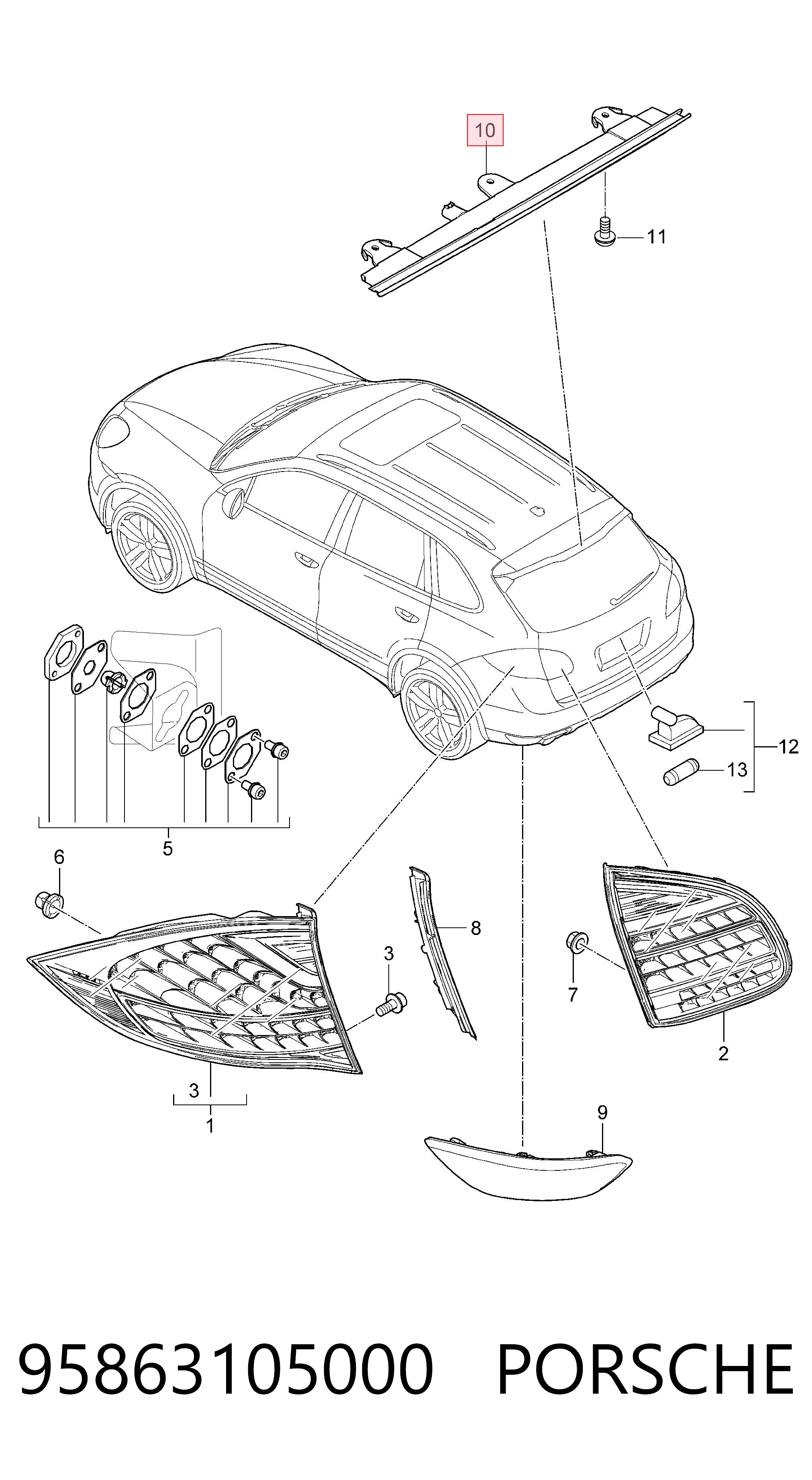 Do koszyka Lampa stop tylna dodatkowa Porsche Cayenne II 92A